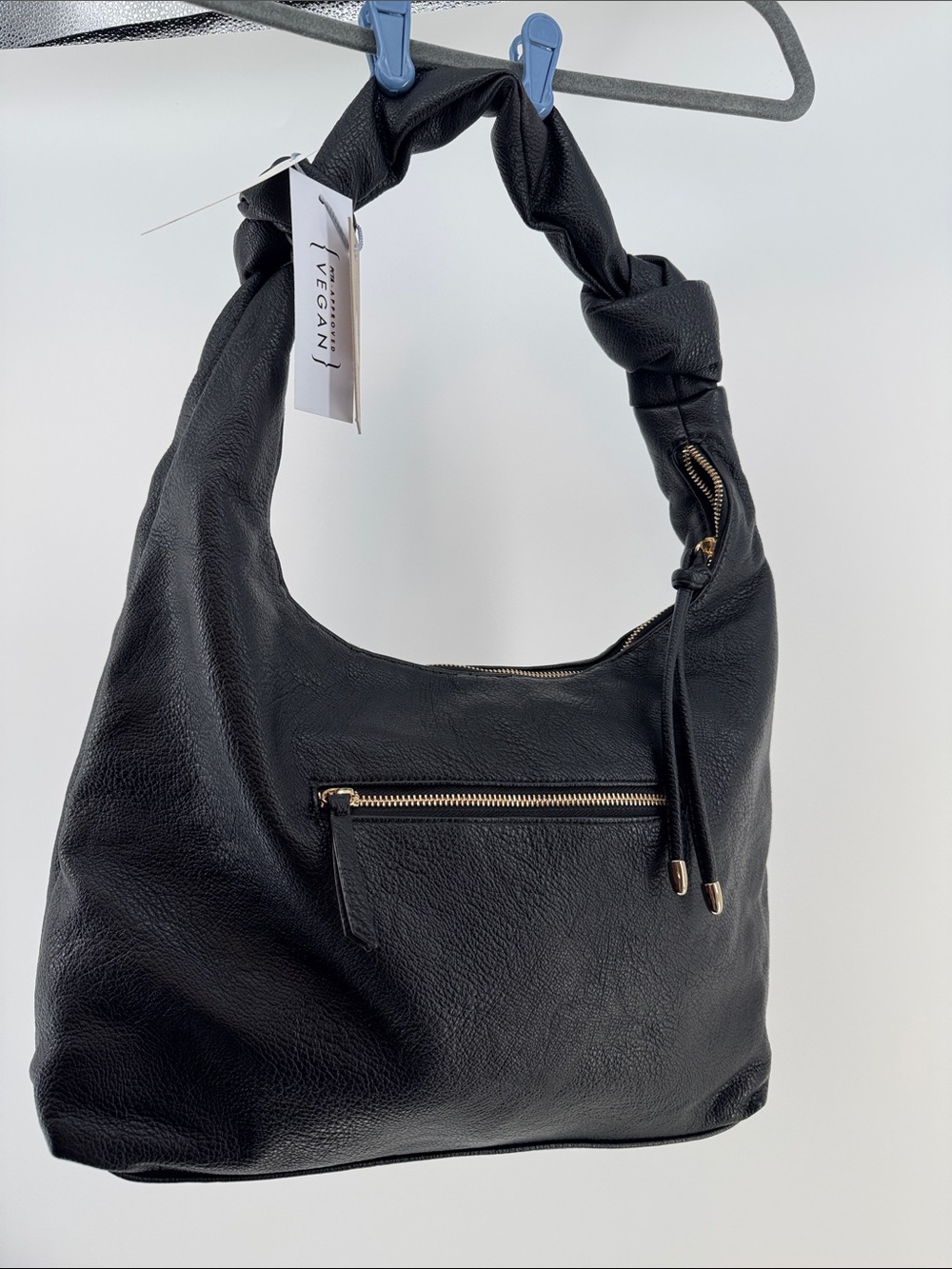 Vegan Black Knotted Shoulder Hobo Bag